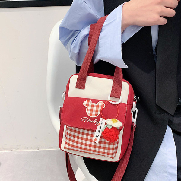 Söpö Mori Plaid Girl Crossbody Laukku Kädessä pidettävä olkalaukku yläkouluun, punainen