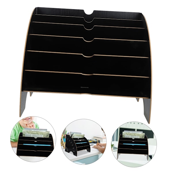 (Sort) Computer Desktop Bogreol Organizer, Multifunktionel Bordplade Opbevaring Display Hylde Rack til Hjemmekontor Kollegiemøbler