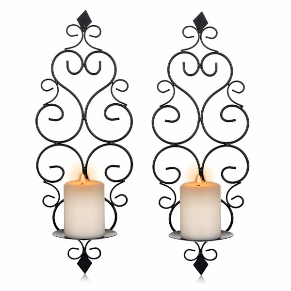 Candle Sconce Holder Set of 2 Hanging Wall Mounted Pillar Candle Sconces Holder, Wall Sconces Decor for Bedroom Dining Room(Black)