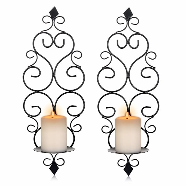 Lysestage Sconce Sæt med 2 Hængende Vægmonterede Pillar Lysestager Sconce Holder, Væg Sconces Dekoration til Soveværelse Spisestue (Sort)