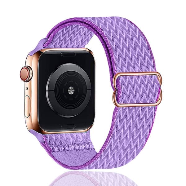 Strækbart bånd til Apple Watch justerbart strækflettet elastisk nylon til iWatch 7 --- Lilla Lilla (42/44/45 mm)