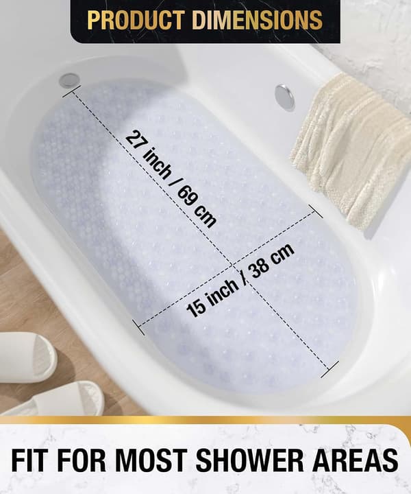 Oval Non-Slip Bath Mat, 69x38CM Bubble Bath Mat, Machine Washable Shower Mat, Transparent