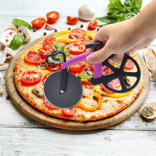 Röd Pizzakutter Icke-klibbig Rostfritt Stål Pizzakutter Cykelpizzakutter Perfekt Dekoration och Present