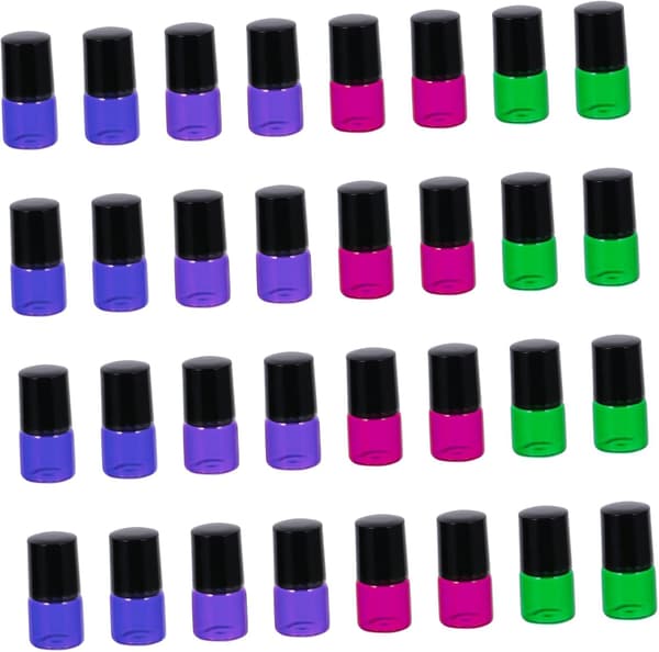 40 st 1 ml eteriska oljor rullflaskor set med kula och svart kork, glasparfym roll-on behållare för aromaterapi personlig vård