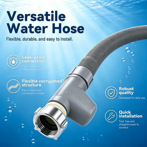 1.8 meter water hose with hose clamp | Universal hose, compatible with Bosch and Siemens