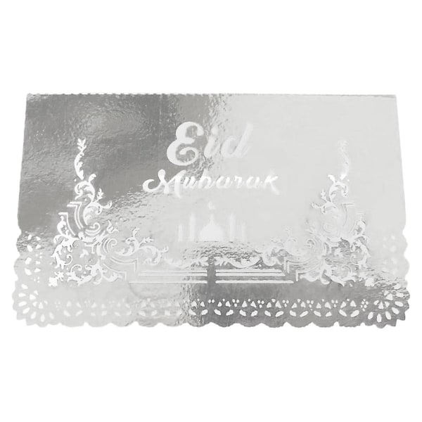 Reflective silver100pcs Mubarak Party Hollow Meal Cards Happy Invitation Cards Table DecorationReflective silver