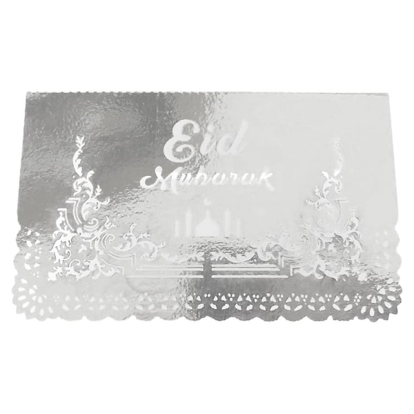 Reflekterende sølv100 stk Mubarak Fest hule måltidskort Glade invitationskort BorddekorationReflekterende sølv