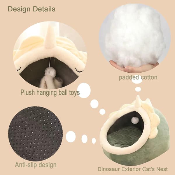 Semi-Closed Dinosaur Cat Bed - Suitable for Small Cats & Dogs