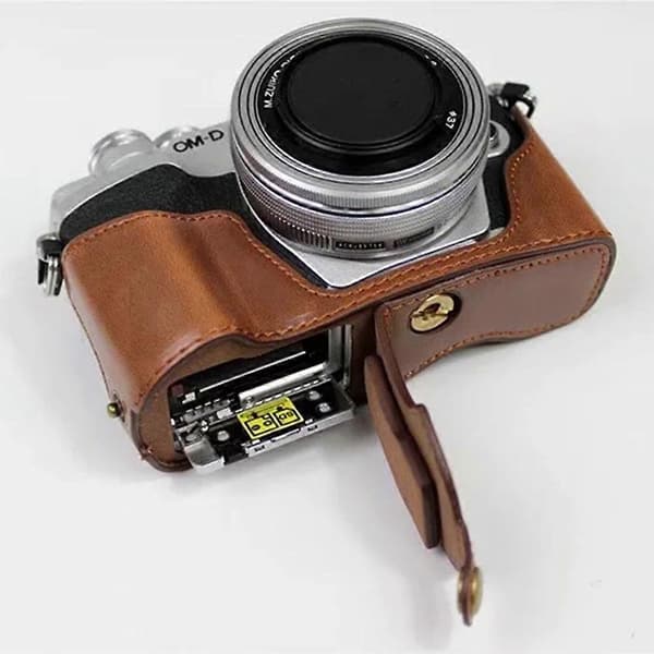 o7k Camera Case for Olympus OM-D E-M10 Mark IV Leather Bottom j0q Easy to Change Battery - Cof