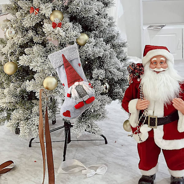 Nisse Jule Strømper, 18.5 tommer 3D Stor Plussj Julenisse Henge Strømpe For Juletre Ornament, Julegodteri Gavepose Henge
