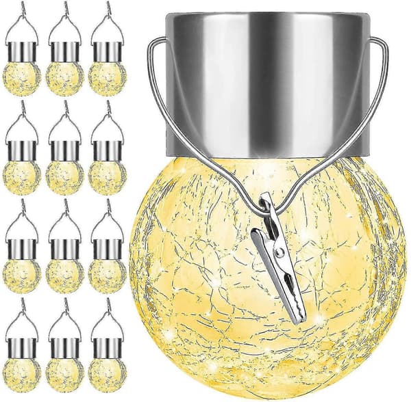 Udendørs hængende solcellelamper Revnet glas Solcellelamper Vandtæt Led Dekorativ kuglefarve2