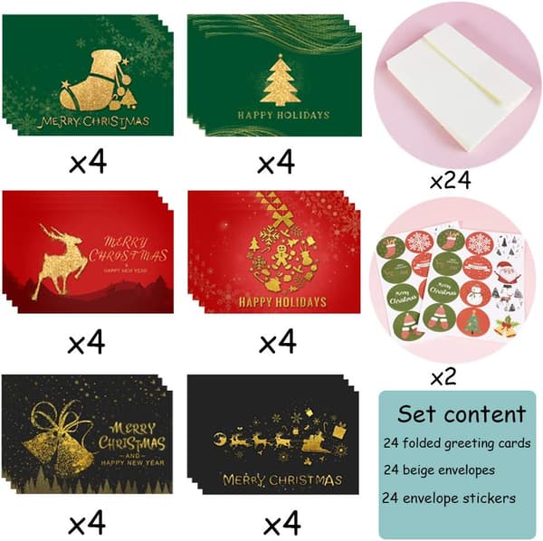 24 stk. God Jul-kort, julekort med konvolutter