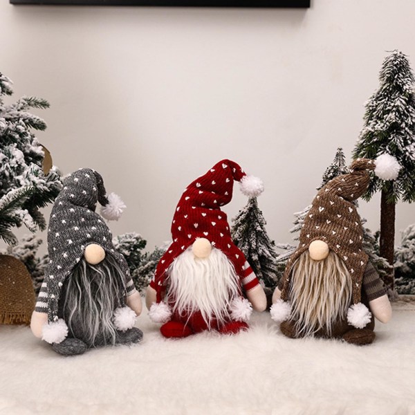 Håndstrikket Julenisse Ornament Svensk Statue Sittende Lang Hatt Nisse Dukke Ornament Khaki