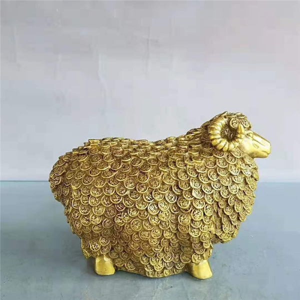 Kreativ Ren Kobber Pengefår Statue Hjemindretning Stue Fengshui Får Håndværk Ornament
