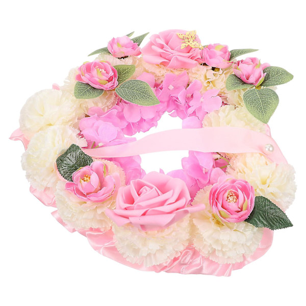 1 Sett Hjerteformet Minneskrans Kirkegård Offertilbehør Simulert Krans Rosa 30X30X10CM