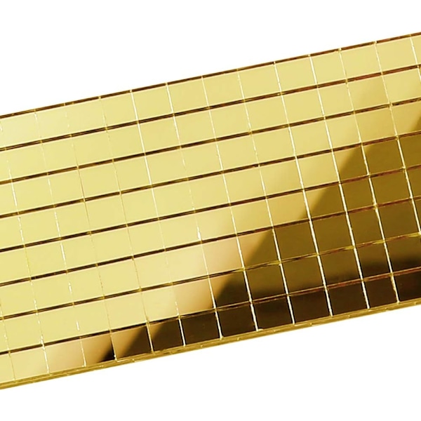 Rulle med 4 självhäftande mosaikplattor, fyrkantiga glasmosaikplattor i guld (guld, 5 x 5 mm)