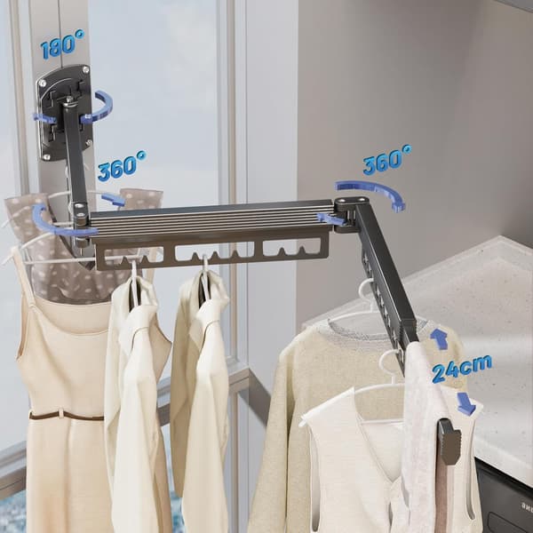 Wall Mounted Clothes Drying Rack, Retractable Wall Mounted Drying Rack (Triple), Space Saving Wall Rack, Portable, Space Saving Balcony Laundry