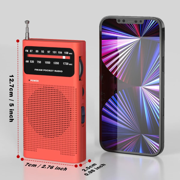 Bärbar radio AM FM, transistorradio med högtalare, hörlursuttag, 2AA batteridriven radio för långdistansmottagning