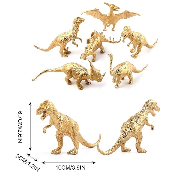 Guld Edition Dinosaur Model Kit Fødselsdagsfest Dinosaur Dekoration Håndlavet Model Legetøj 6stk
