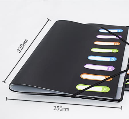 PP-mappfilorganisator, sort 8-sidet skillemappe