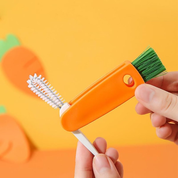 3 i 1 Mini Rengöringsborste, Multifunktionell Spaltborste Detaljrengöringsverktyg för Vattenflaska, Nappflaska, Mugglock (3 st, Orange+vit+grå)