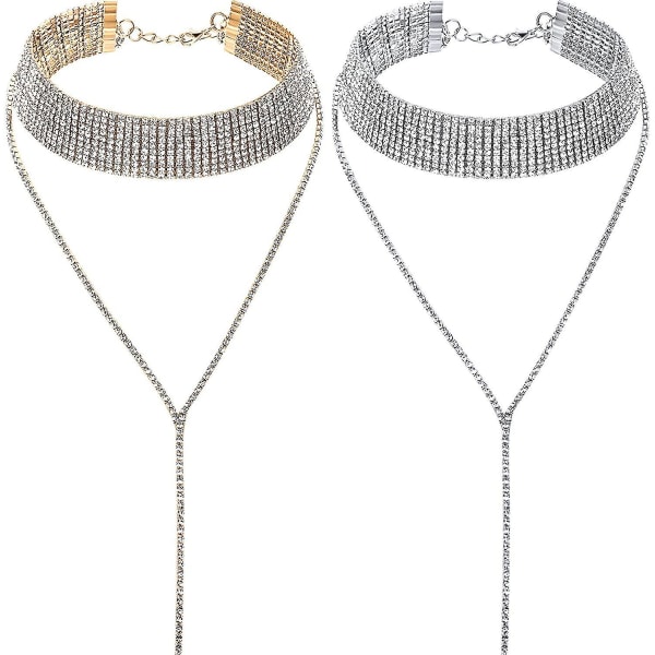 2 stykker Rhinest Tassel Choker Halskæde Tassel Chain Halskæder Kompatibel med Kvinder Piger Favor