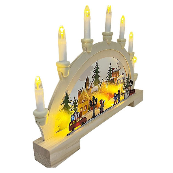 LED-belyst julehus i tre, ornament for kontor, butikk, hjem