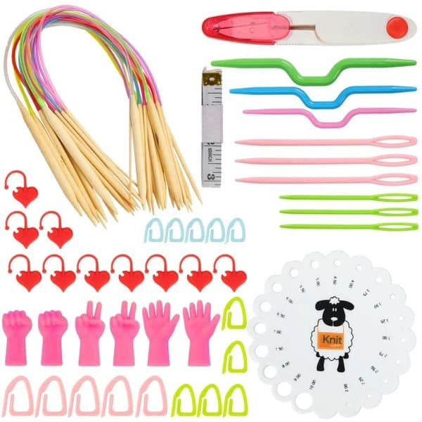 Circular Knitting Needles, 62-Piece Bamboo Knitting Set with Accessories and Case for Beginners