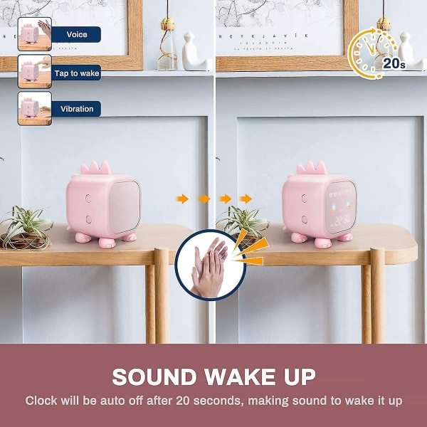 Ihana Lasten Herätyskello, Monitoiminen Säädettävä Yövalo Alaslaskenta Unet-Painike Äänenohjaus Latautuva Kello (vaaleanpunainen)