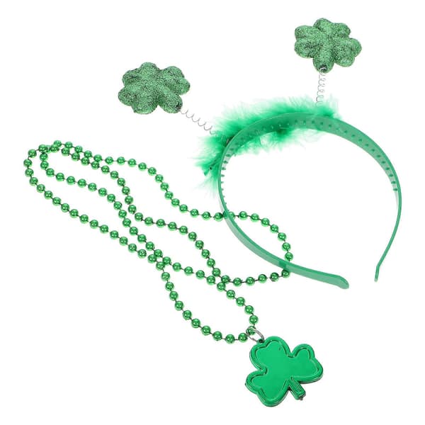 Grønt skumhårbånd med kløver til St. Patrick's Day med perlekjede