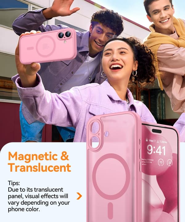 Magnetic Phone Case for iPhone 17 (6.3 inch), Shockproof Protective Cover, Light Pink.