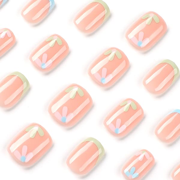 Square False Nails, Multi-color Wavy White Love Design, 24 Pieces