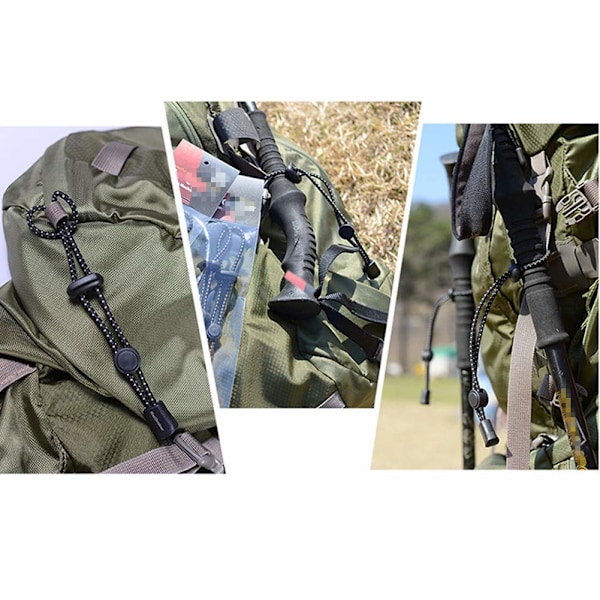 2 st Svarta Ryggsäck Vandringsstav Rep Justerbara Elastiska Rep Snodd Fästspänne Hållare för Utomhusvandring Trekking