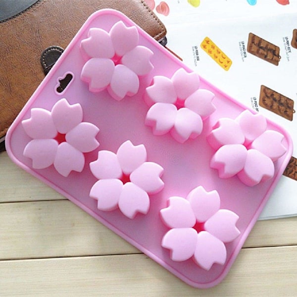 2-pak Blomsterformet Silikoneform 6 Hulrum Sakura Bageplade Kageform Bageplade Dessertfremstillingspande til Mousse Pink