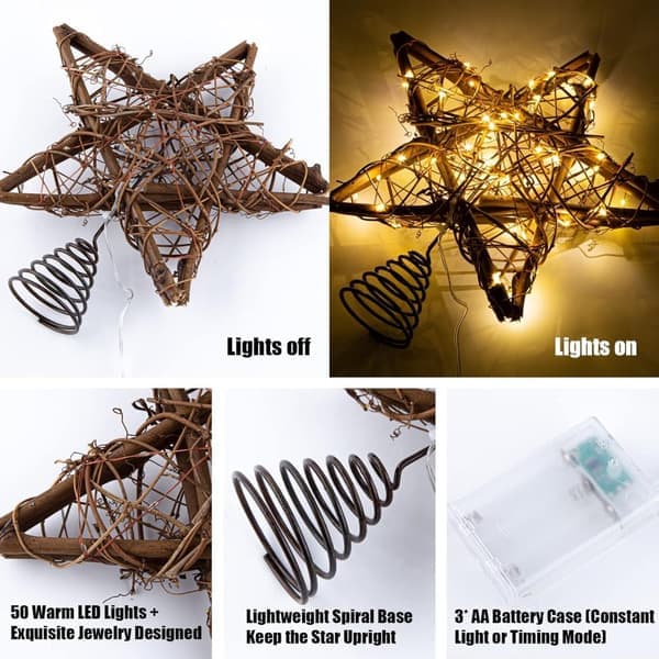 Juletrestjerne 25x28cm 10LED - Batteridrevet Rottingdekorasjon Innendørs