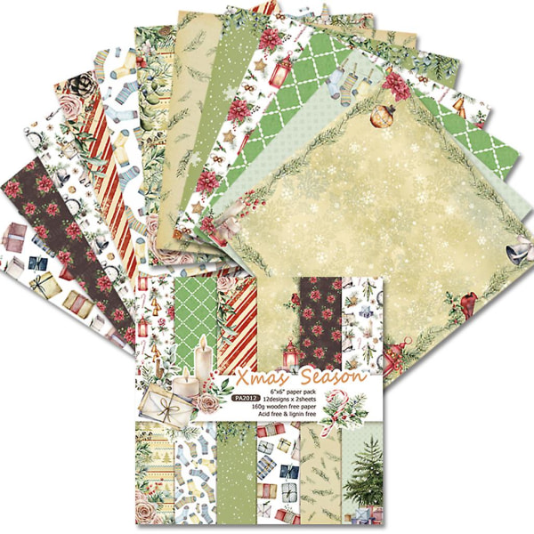 24 kpl 6x6 tuuman jouluaiheisia taustapapereita scrapbooking-koristeluun ja päiväkirjaan