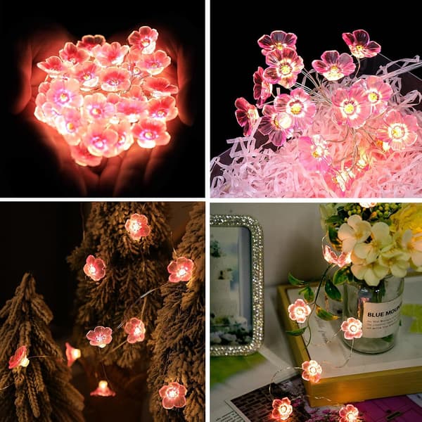 LED Flower String Lights, Indoor String Lights, Battery Operated, 20 LED, 2m, Cherry Blossom String Lights for Room, Decorative Lighting, Spring Decor