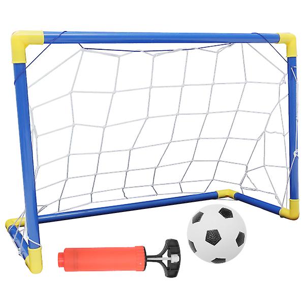 1 sæt udendørs gør-det-selv-fodboldlegetøjssæt Fodboldmål Netfodbold Saml rørtilbehør Inflator Blue 60X47cm
