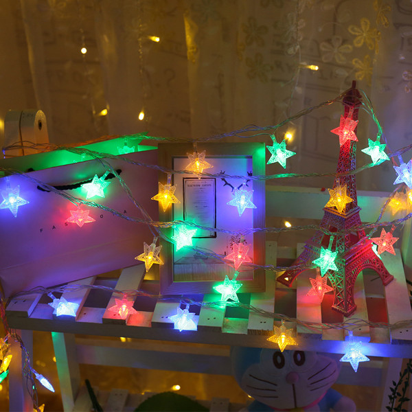 100 LED-tähtinauhavaloa 10 m:n keijujouluvalot, akkukäyttöinen sisä- ja ulkokäyttöön, juhla-, hää- ja juhlakoristeisiin värikkäät