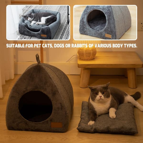 Cat Cave for Cats and Small Dogs - Tent Igloo with Removable Washable Cushion