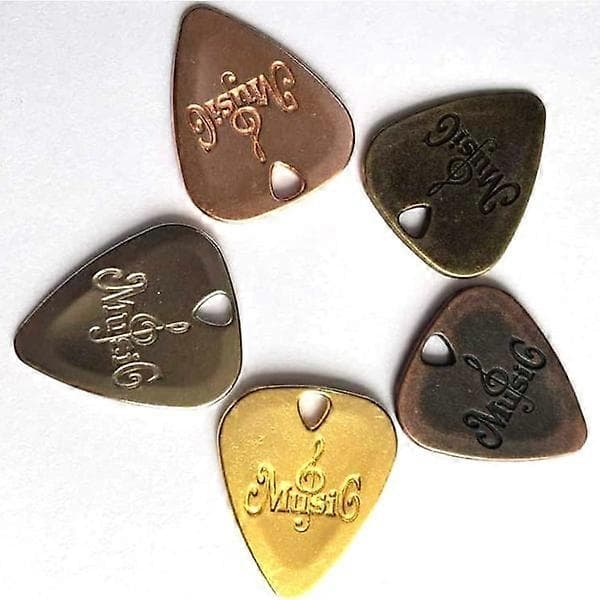 Gitarrplektrum, 5 st, 5 färger, slitstarka metallplektrum för elgitarr, akustisk gitarr och bas