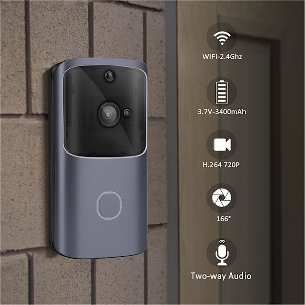 M10 Trådlös WiFi Dörrklocka Smart Videotelefon Visuell Intercom Dörrklocka Säkerhetskamera Grå