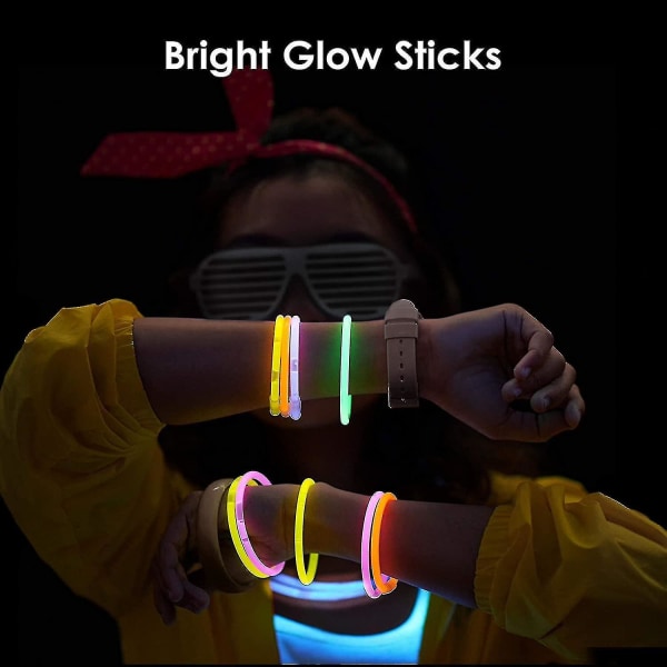 100 Glow Sticks Bulk Party Supplies - Glow In The Dark Fun Party Pack med 8" Glowsticks og koblinger for armbånd og halskjeder for barn og voksne
