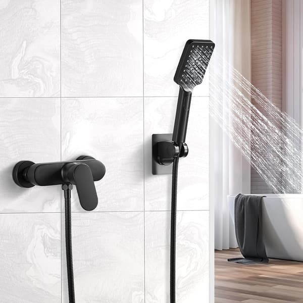 Black Mixer for Shower with Single Lever, Wall-Mounted Shower Mixer, 1/2 \" Flexible Threaded Connection