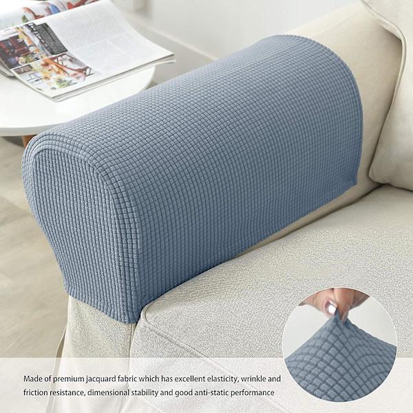 Set med 2 Jacquard Stretch Soffa Armstöd Armstödsskydd Halksäkra Möbelskydd Armstödsskydd för Soffa Recliner Skiffergrå Slate Gray