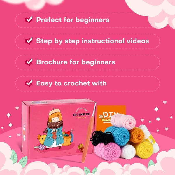 RoseFlower Crochet Kit for Beginners, Complete Crochet Starter Kit with Step-by-Step Tutorials, for Kids and Adults