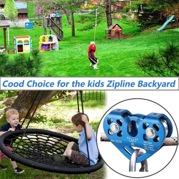 Klätter Zipline-Rulle 30KN Dubbel Tandemhastighet Dubbel Vagn med 25KN Karabiner för 1/4 5/16 3/8 1/2 Kabel för Räddningsrulle