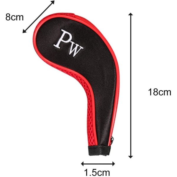 Rød - 12 stk golfhodedeksler Golfkøllebeskyttelse med golfhodedeksler, trykk med lang hals og 1 golfkøllebørste