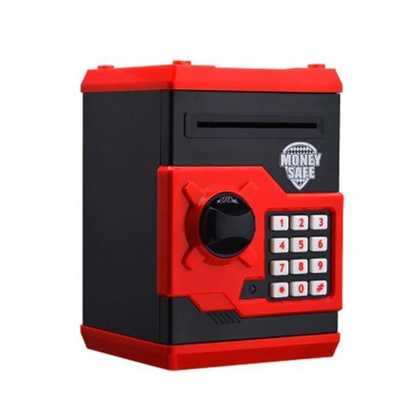 Elektronisk spargris, uttagsautomat för barn, bankomatskåp, ljudfunktion, lösenordsskydd, bästa presenten för barn (röd+svart)
