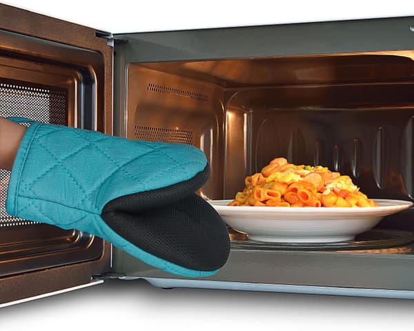 Heat Resistant Silicone Oven Mitts with Non-Slip Surface and Hanging Loop for Baking, Grilling, BBQ, Microwave, Machine Washable, Blue